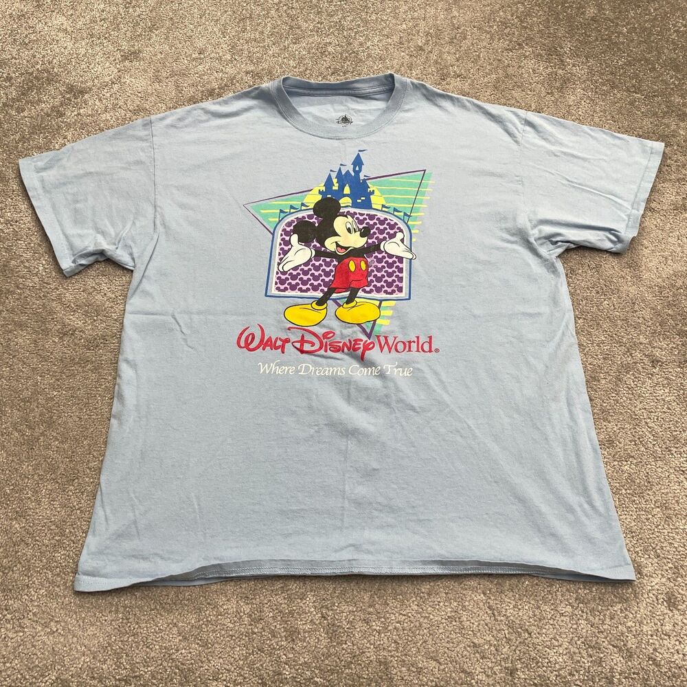 Disney Mickey Mouse Vintage Y2K Graphic T-Shirt Mens XL Blue Crew Cotton Tee